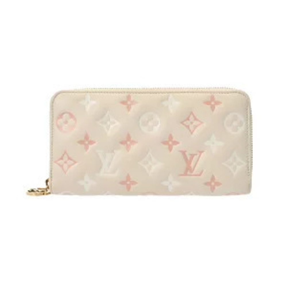 Louis Vuitton Monogram Empreinte Zippy Wallet Beige Cream Lambskin Leather Long